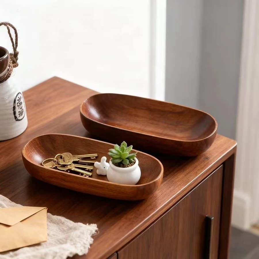 Bowl/Vassoio in Shape of Fruit Boat, Salad or Snack, Craft Wood Plate, Tableware Box