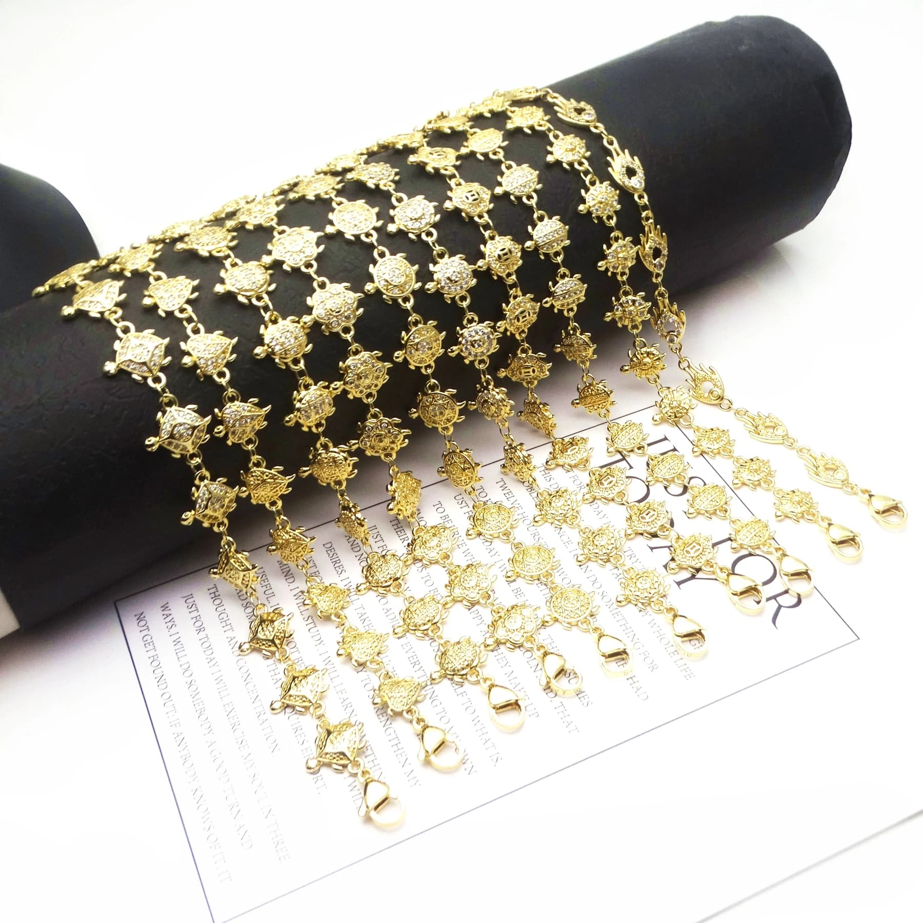 Bracciale in rame placcato oro con prodotti marini Bracciale tartaruga marina Bracciale tartaruga Connect catenaria a mano
