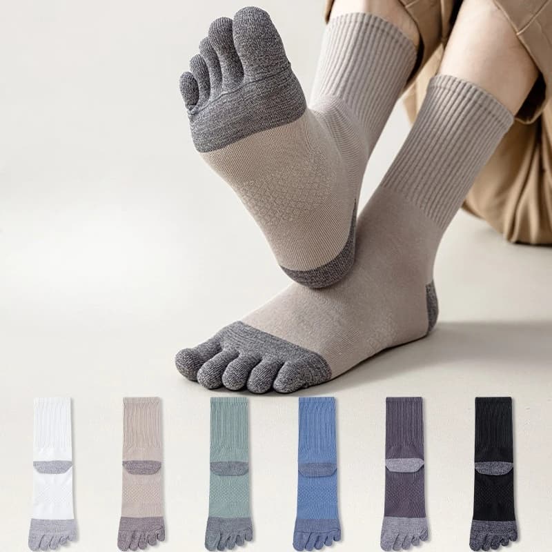 6 paia di calzini invernali da uomo semplici e comodi di media lunghezza, calzini antiodore, calzini versatili a cinque dita alla moda