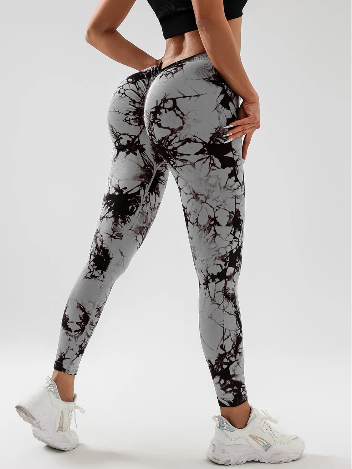 Leggings tie-dye da donna Casual V-Back increspato Collant da palestra Booty Scrunch Butt Lifte Collant Skinny Fitness Yoga Pantaloni 2024