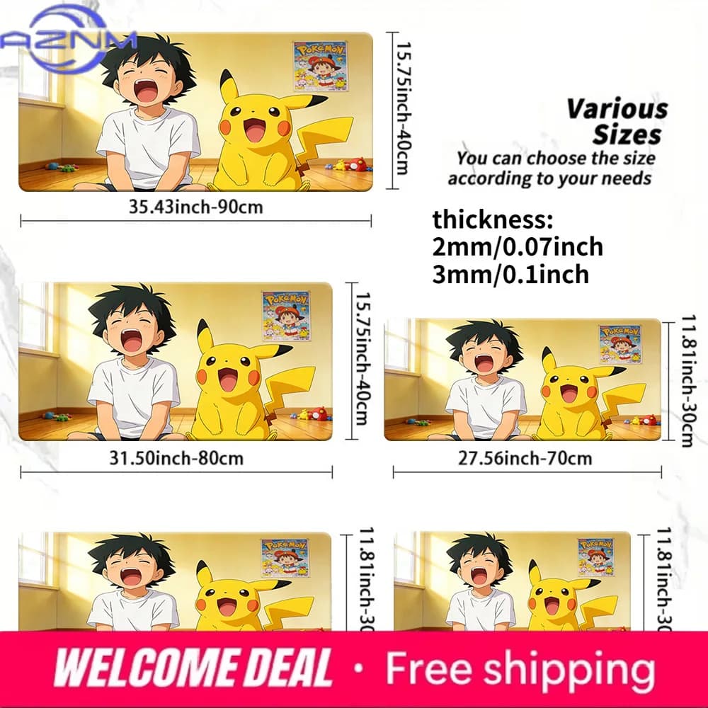 Tappetino per mouse da gioco Pokemon Ash & Pikachu Yawning, tappetino da scrivania antiscivolo