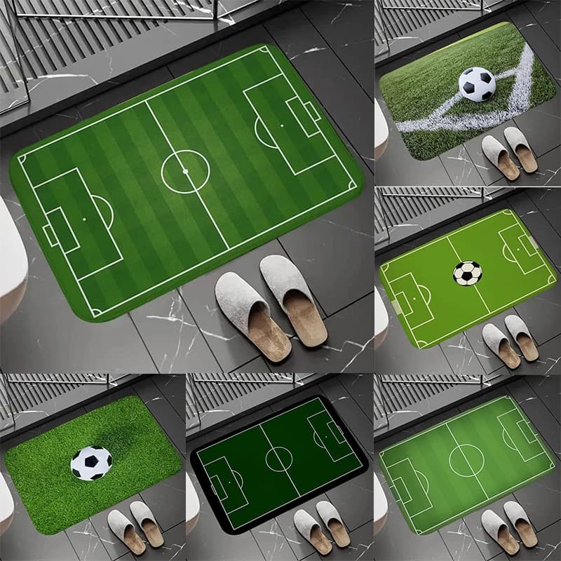 Tappetino per porta con motivo per campo da calcio, tappeto di design per stadio di calcio, tappetino sportivo a tema antiscivolo per l'arredamento del bagno di casa e della camera da letto