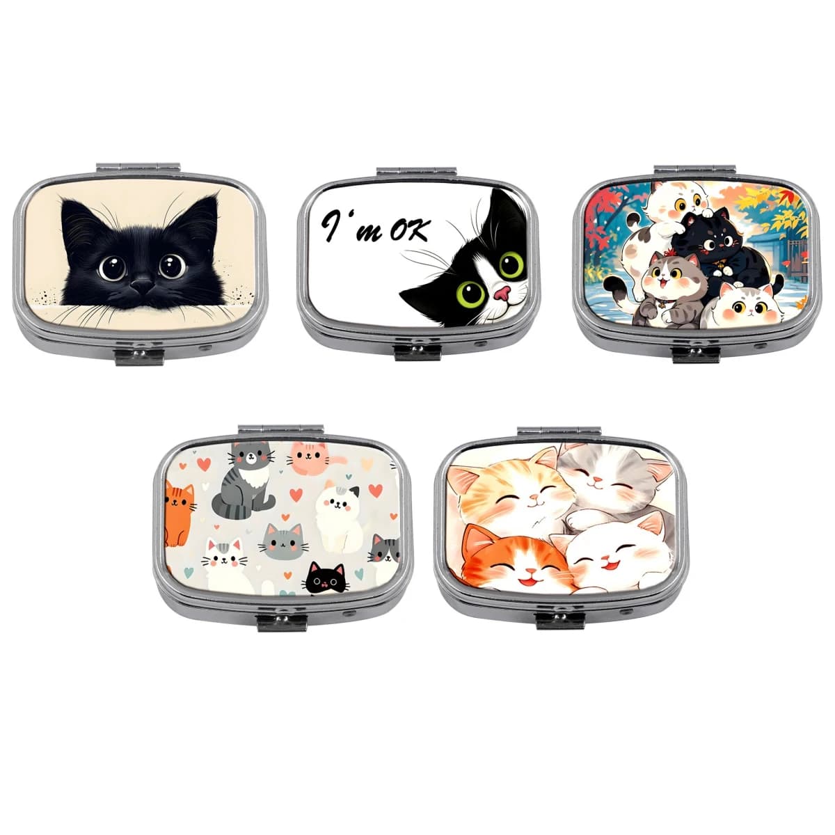 Scatola per pillole per gatti carino Organizzatore per pillole per medicinali a 2 scomparti Scatola per medicinali portatile per uso domestico Accessori da viaggio
