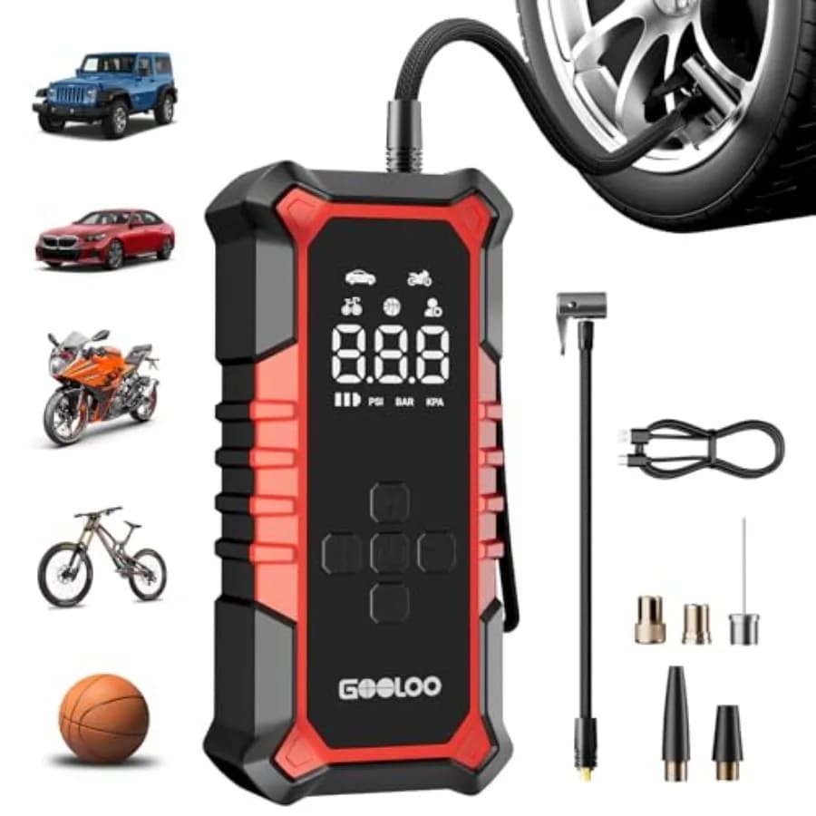 Compressore d'aria portatile A6 Gear per gonfiaggio pneumatici, 160 PSI, senza fili, con manometro digitale e luce LED