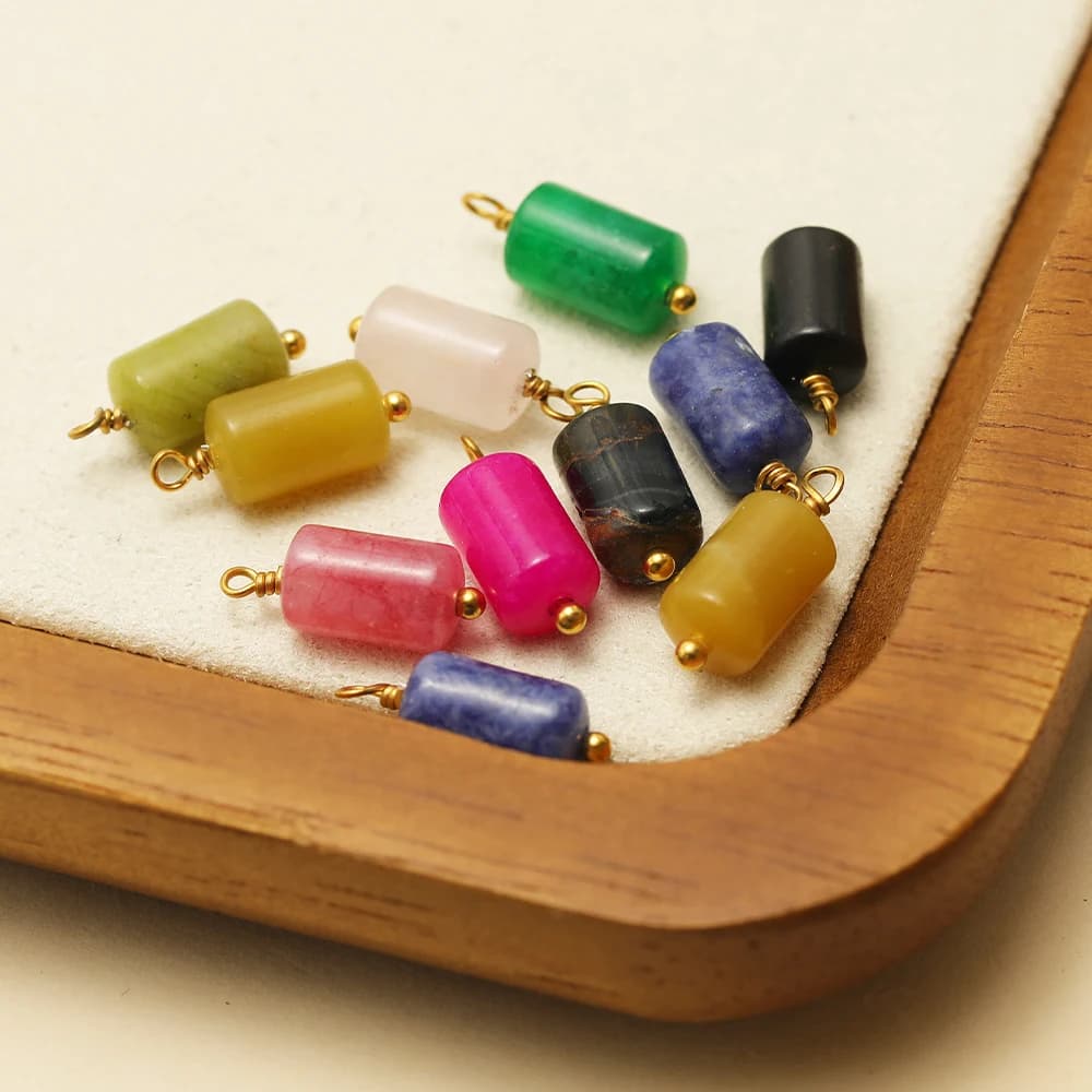 10 pendenti cilindrici con ciondoli in pietra naturale in acciaio inossidabile, per collane fai da te, bracciali, materiali, orecchini, creazione di gioielli