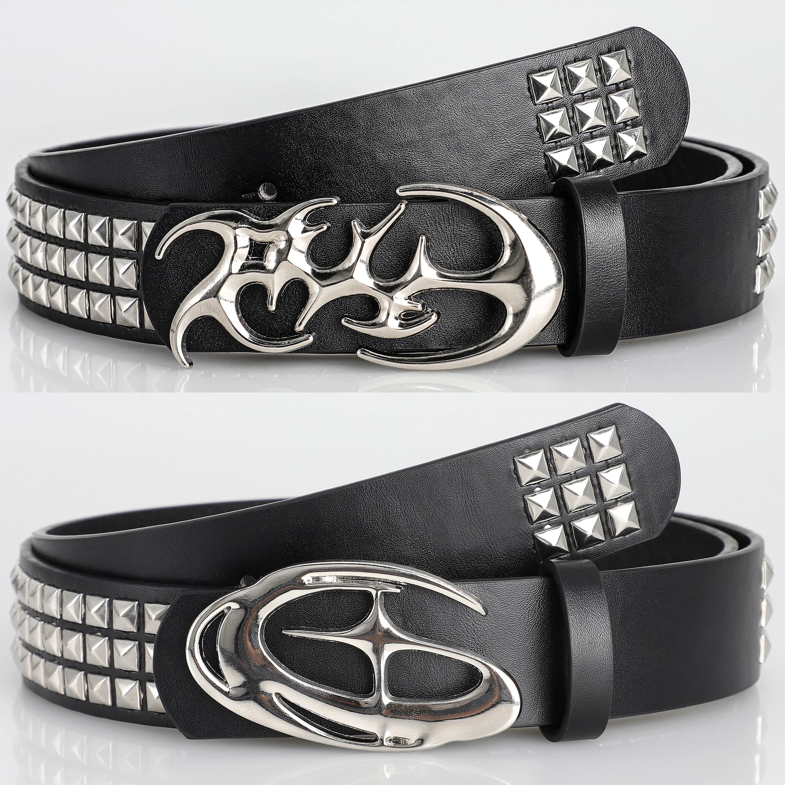 New elegant belts with irregular hollow buckle - Accessories with fashionable rivets for gifts or personal style - Metal pyramid for women and men