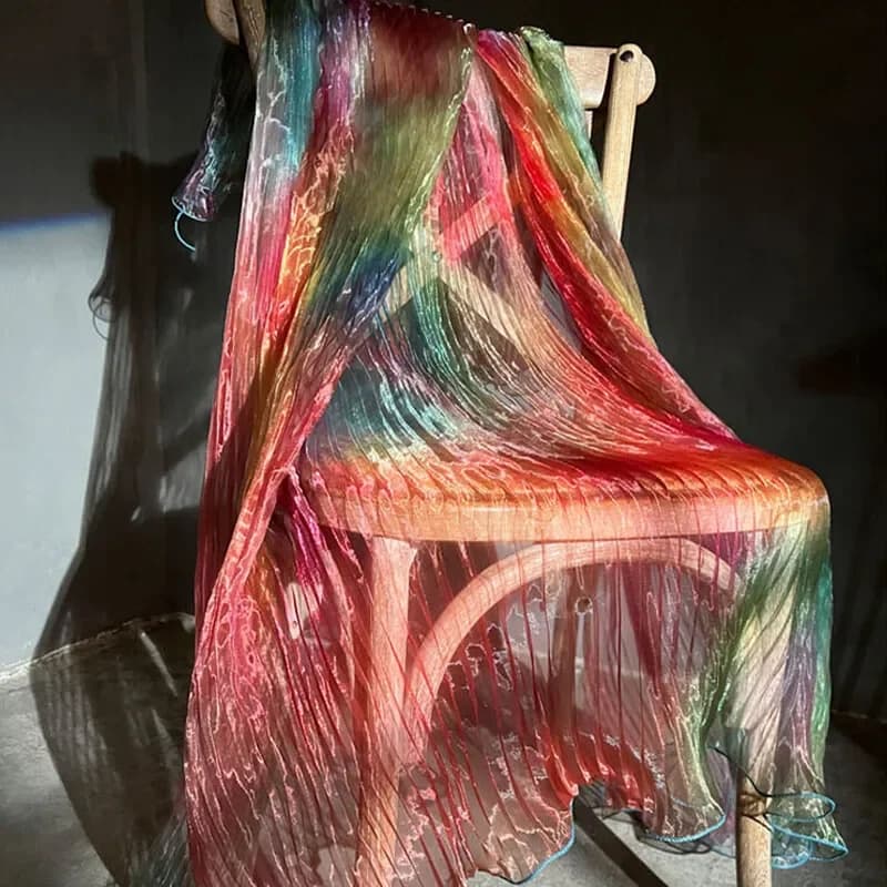 50x140cm Iridescence Halo Dyed Organza Fabric Rainbow Gradient Accordion Pleated Laser Soft Cloth Decor Tulle Handmade Material