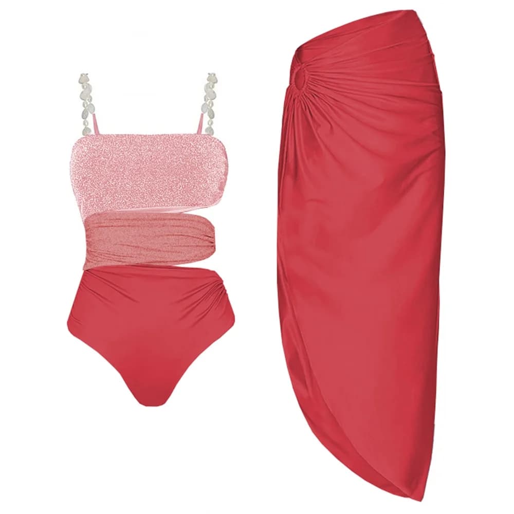 Costume da bagno intero scavato con copricostume costumi da bagno Sexy da donna con spalle scoperte costumi da bagno Bikini costume da bagno di lusso tuta da spiaggia