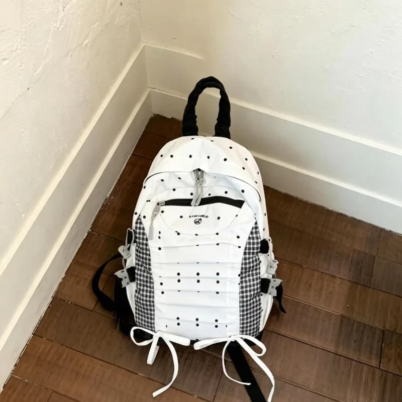 Polka Dot Casual Large Capacity Backpack School Travel Daypack Fashion Commuter Lightweight Laptop Bag Vintage Student Bookbag