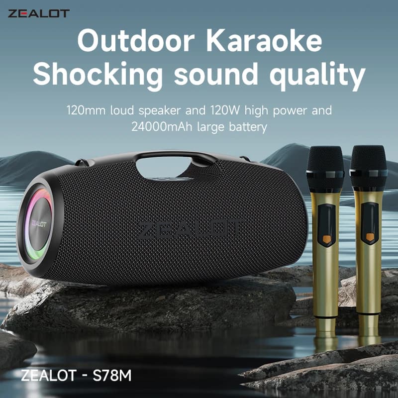 Altoparlante Bluetooth Portatile per Karaoke Zealot-S78M, Altoparlante Wireless Portatile con 1-2 Microfoni, Macchina per Karaoke per Casa