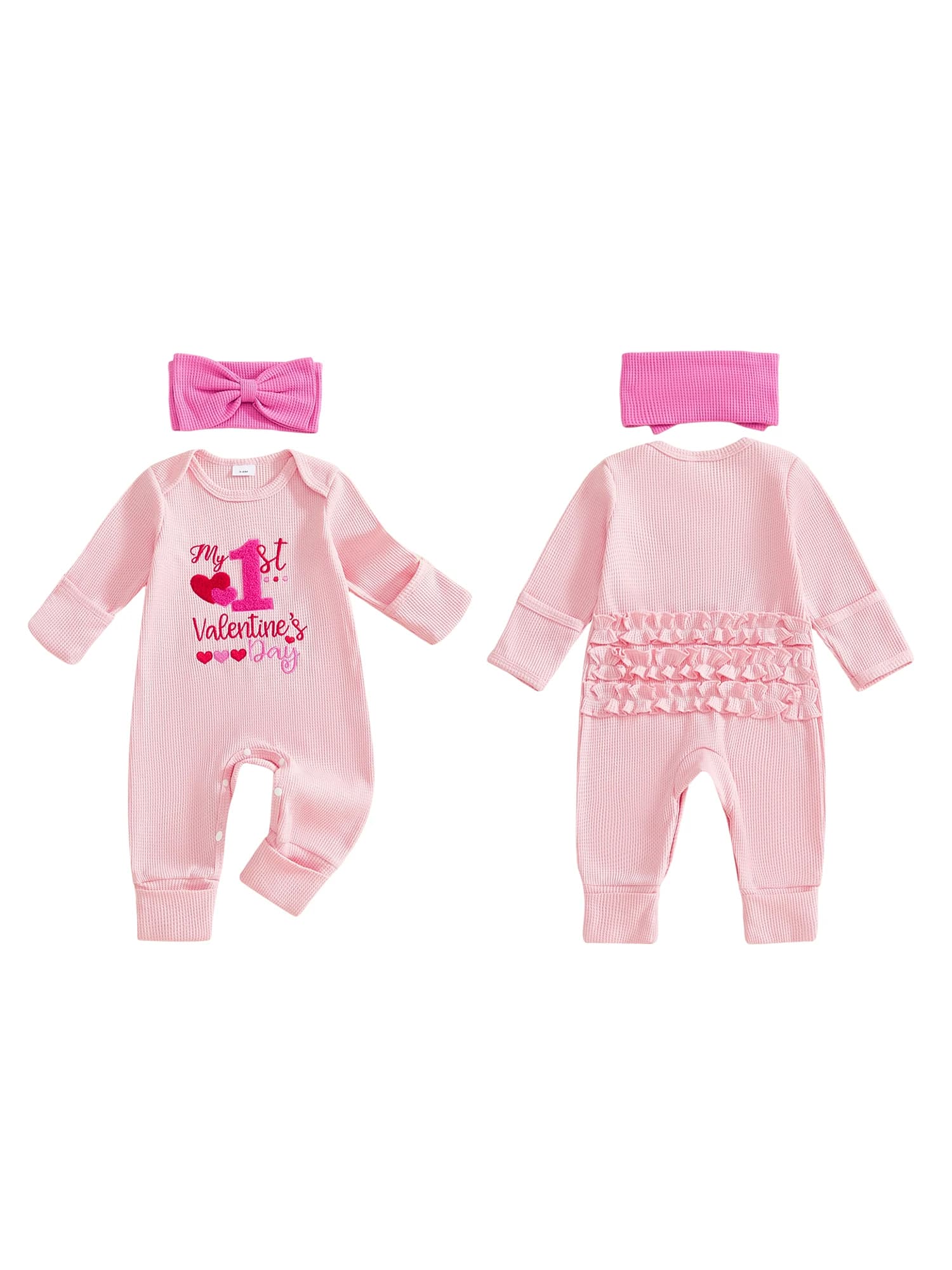 Adorabile tutina per San Valentino da bambina con stampa a cuore e fascia abbinata per un look dolce