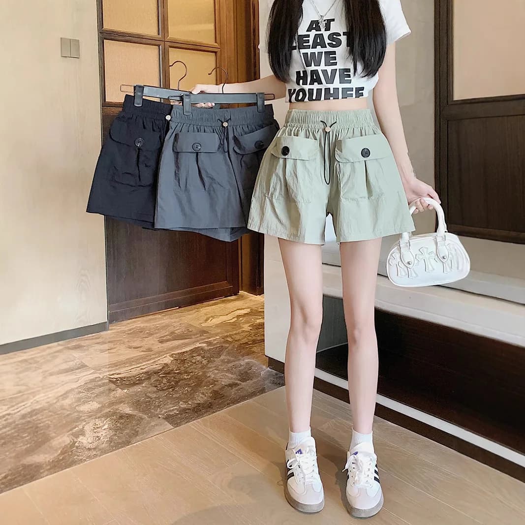 Pantaloncini Estivi Casual da Donna, Stile Streetwear, Larghi con Doppia Tasca e Cordoncino, Ideali per il Lavoro