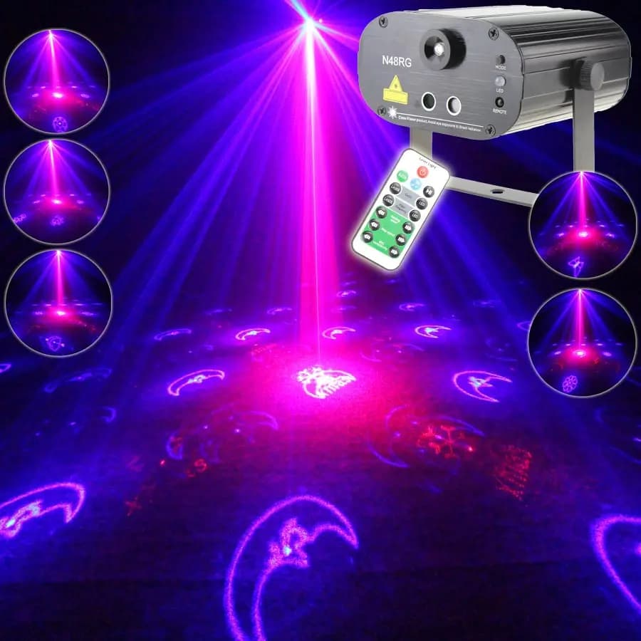 ESHINY Proiettore Laser MINI R&B con Telecomando, 24 Motivi Natalizi, LED Blu per Club, Bar, DJ, Illuminazione per Feste e Discoteche T139D2