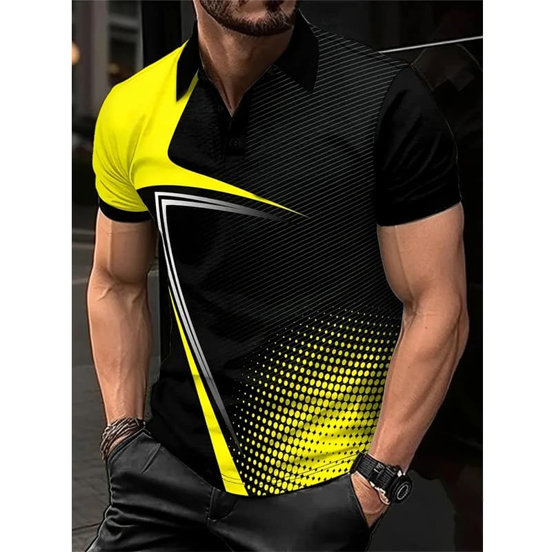 Business Men's Golf Polo Short Sleeve Stripe Polo Shirts Outdoor Casual Daily Streetwear Summer 3D Print Micro-elastic Polyester