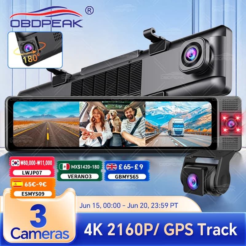 11.26 "3 Telecamere 4K GPS WIFI Dash Camera Specchio Doppia Lente IPS Schermo Videocamera per Auto Drive Registratore Stream Specchietto retrovisore Auto Dvr