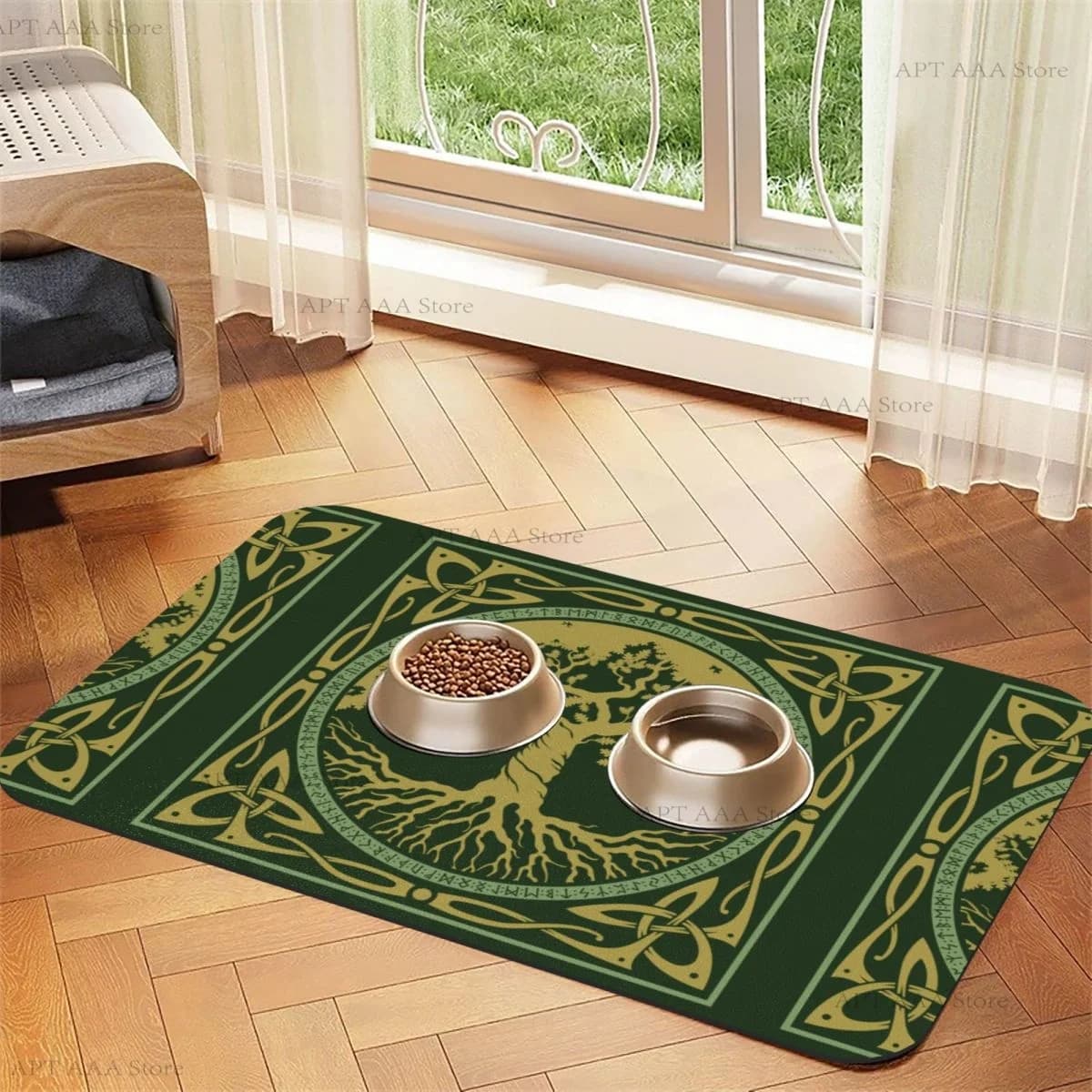 Wicca Tree Life Tappetino per l'alimentazione degli animali domestici con supporto in gomma antiscivolo Tovaglietta per ciotola per cani e gatti con fango diatomea resistente alle macchie