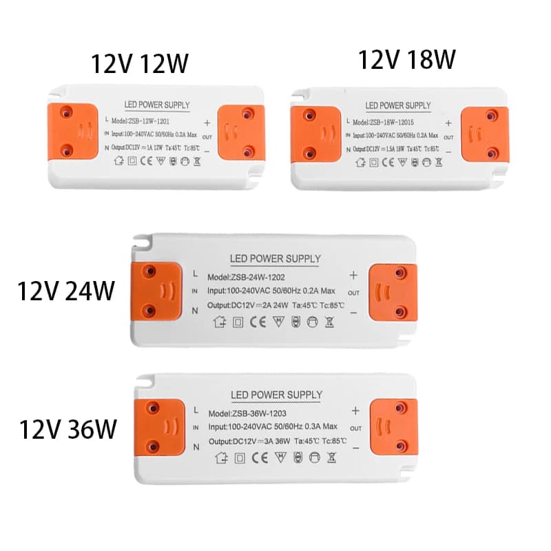 Alimentatore driver LED 12W 18W 24W 36W AC 110V 220V 12V 1A -3A Trasformatori di illuminazione di controllo alimentatore per striscia luminosa a LED