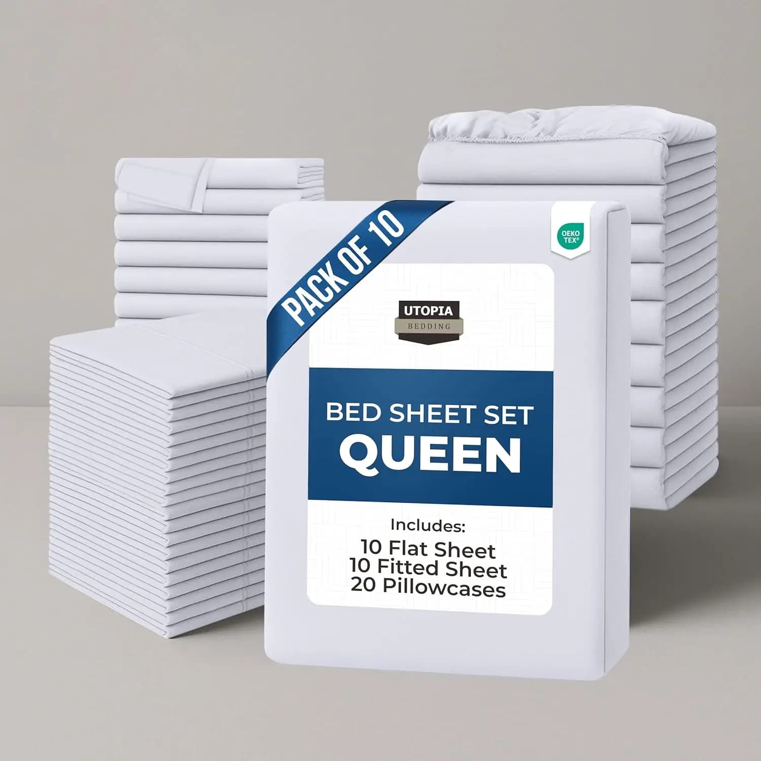 Set of 10 Queen Bed Sheets - Microfiber Brushed, Restrictive Resistant, Easy to Care for Spa, Hotel and Guest Rooms (Bianco)