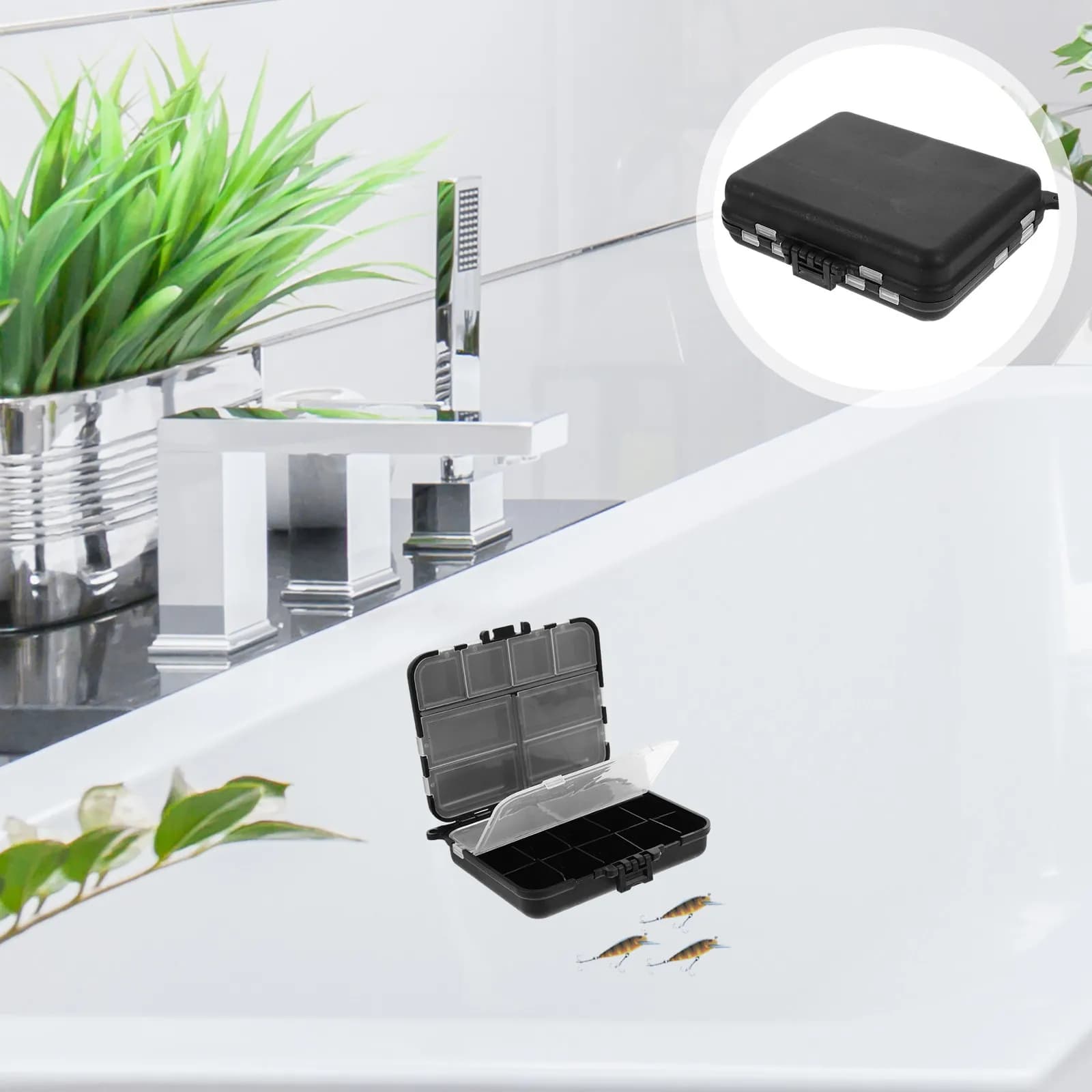 Set di 3 Scatole Porta Esche da Pesca in PVC Resistente, Organizer Compatto e Portatile per Accessori da Pesca con Coperchio Regolabile