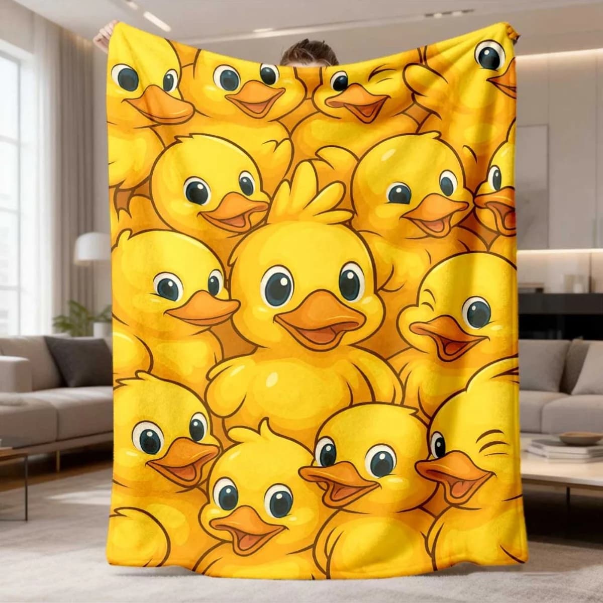 Adorable Yellow Duckling Flannel Blanket Lightweight Warm Plush Throw Blanket Decorative Blanket for Bedroom Living Room Travel
