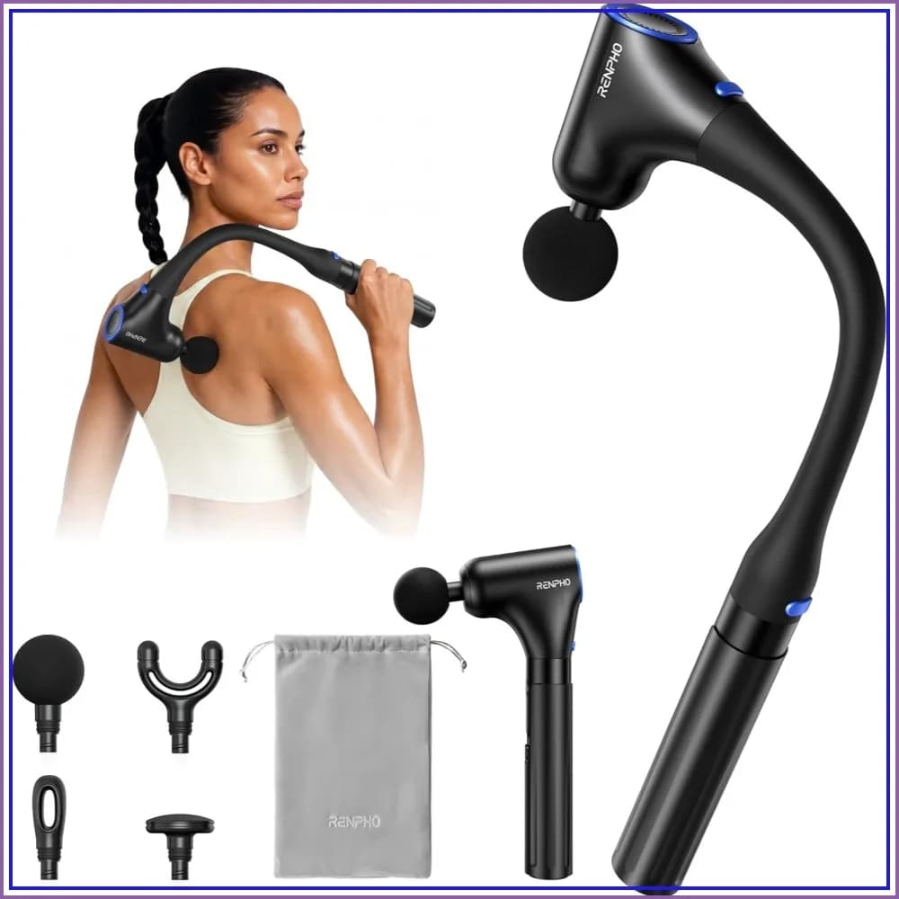 Massage Gun with Extension Handle, 4-in-1 Back Massager Detachable, 10MM Deep Tissue Massager, FSA HSA Eligible, Handheld Neck Massager for Soreness, Travel Massage Tool