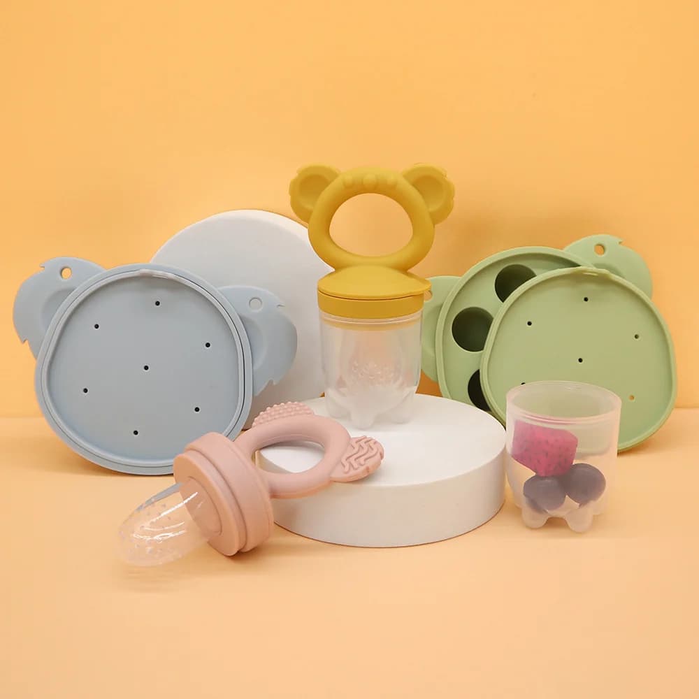 2 Pezzi Stampo in Silicone per Gelato a Forma di Animale Cartone Animato, per Gelati e Frutta, Giocattolo Massaggiagengive per Neonati