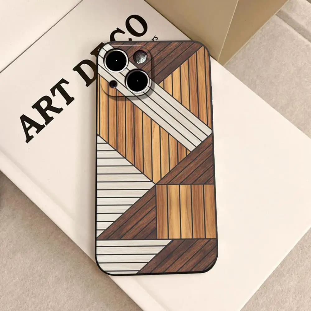 Geometric Wooden Phone Cases For iPhone 17 Pro Max 17 Air 16 15 14 13 12 11 Pro Max XS Max 7 8 Plus 16e 16 Plus TPU Cover Coque
