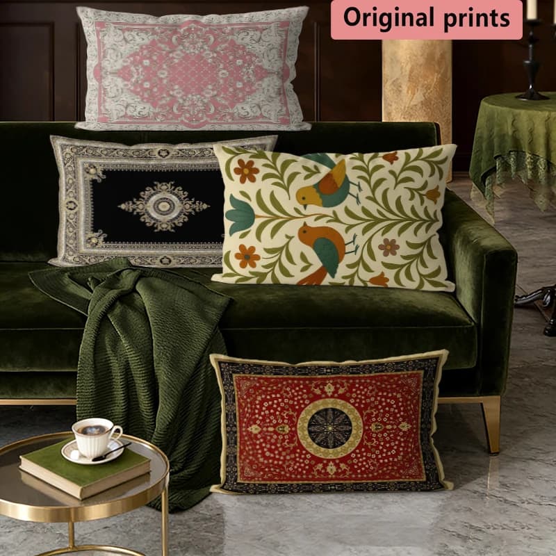 Vintage Floral Bird Boho Cushion Covers Suitable For Sofa Bedroom Car Pillow Cover Cushion Rectangular Back Cushion