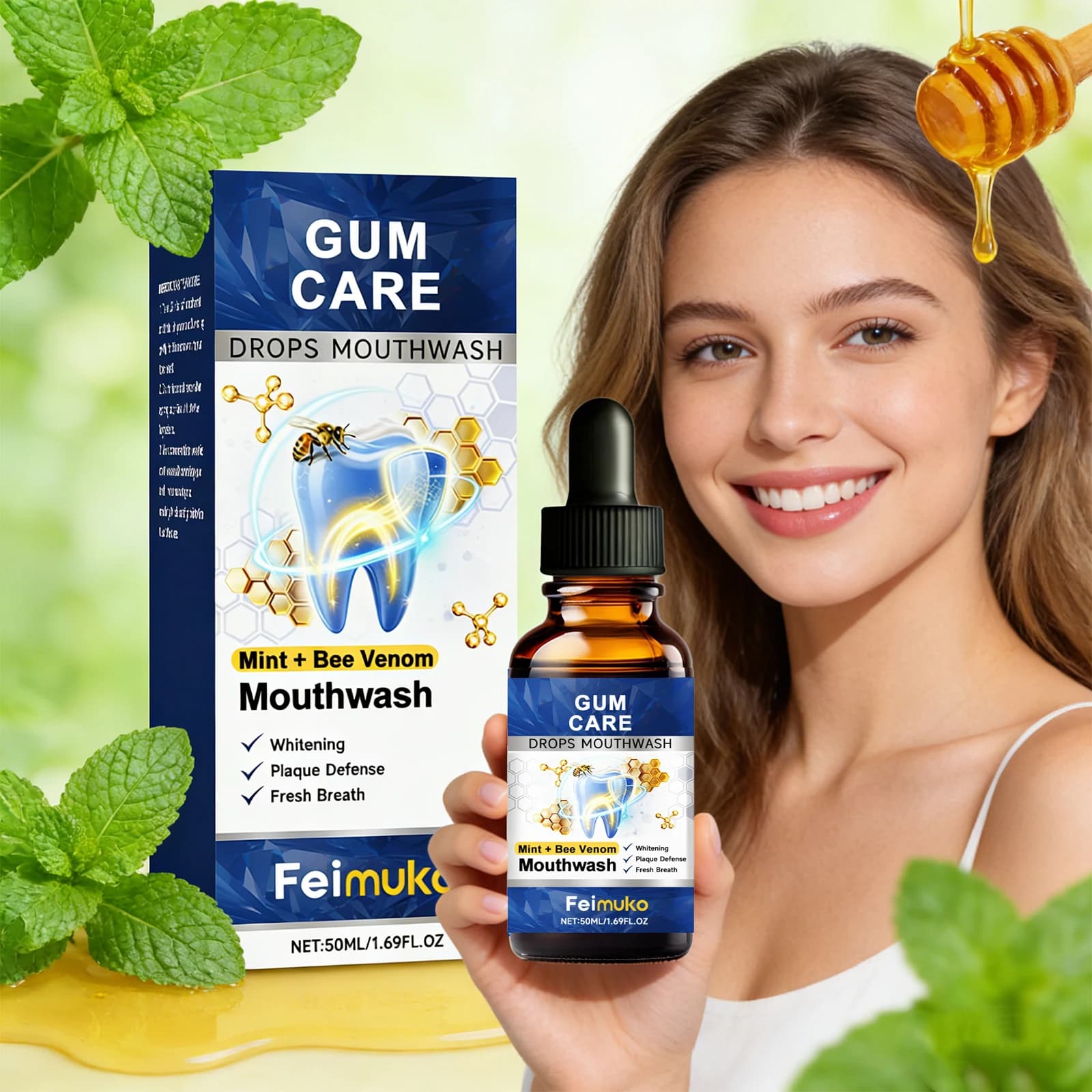 Cholutory to the Veil of Bees for the Care of the Magives, Dissolves the Plaque Dentale, Alito Fresco, White the Tooths, Reduces the Oral Odor, Collutory to the Menta for Oral Hygiene