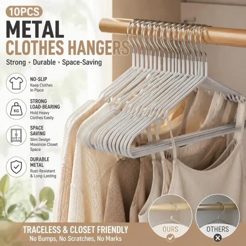 10pcs Metal Traceless No-slip Clothes Hangers Durable Strong Clothes Racks for Household Space Saver Organization Bedroom