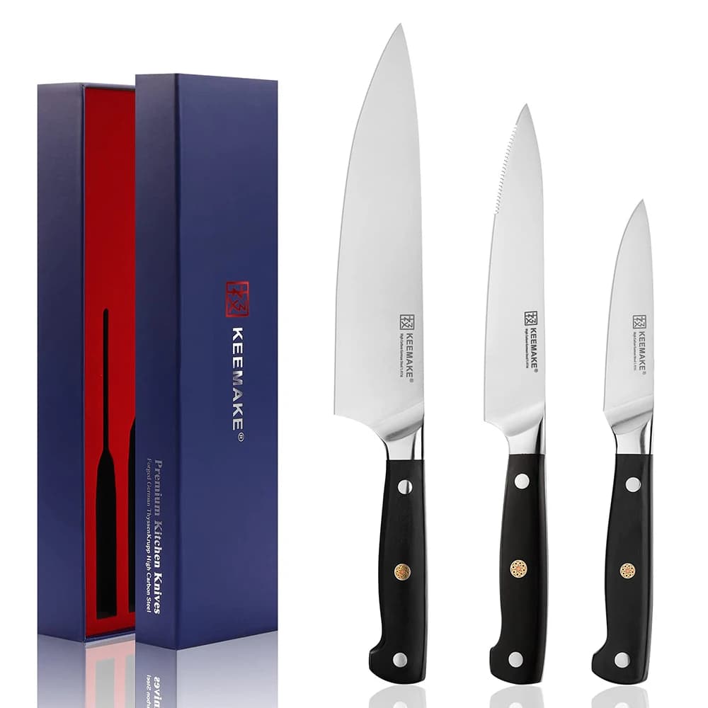 KEEMAKE Chef's Knives 3PCS Set Utility Slicing Paring Kitchen Knife 8" 6" 3.5" Stainless Steel Vegetable Cutting Knife Tools