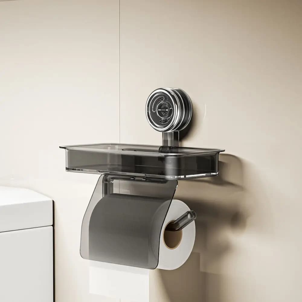 Wall Mounted Suction Cup Tissue Holder Punch-free Stable Bathroom Storage Rack PET+ABS Waterproof Toilet Paper Holder Home