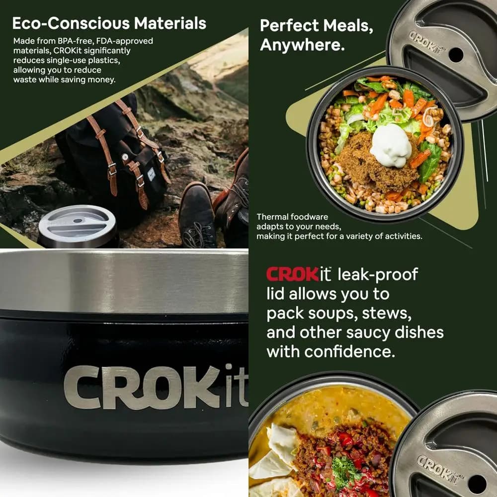 Ciotola per alimenti isolata - Contenitore termico premium in acciaio inossidabile per pasti caldi e freddi - A prova di perdite, portatile, durevole - Ideale per
