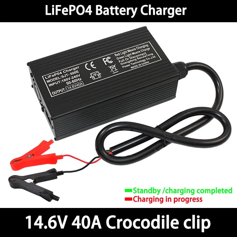 12V 14.6V 40A AC100-240V Intelligent Lifepo4 Battery Charger for Lifepo4 4S 12V/12.8V Battery Pack, High Power Charger with Fan