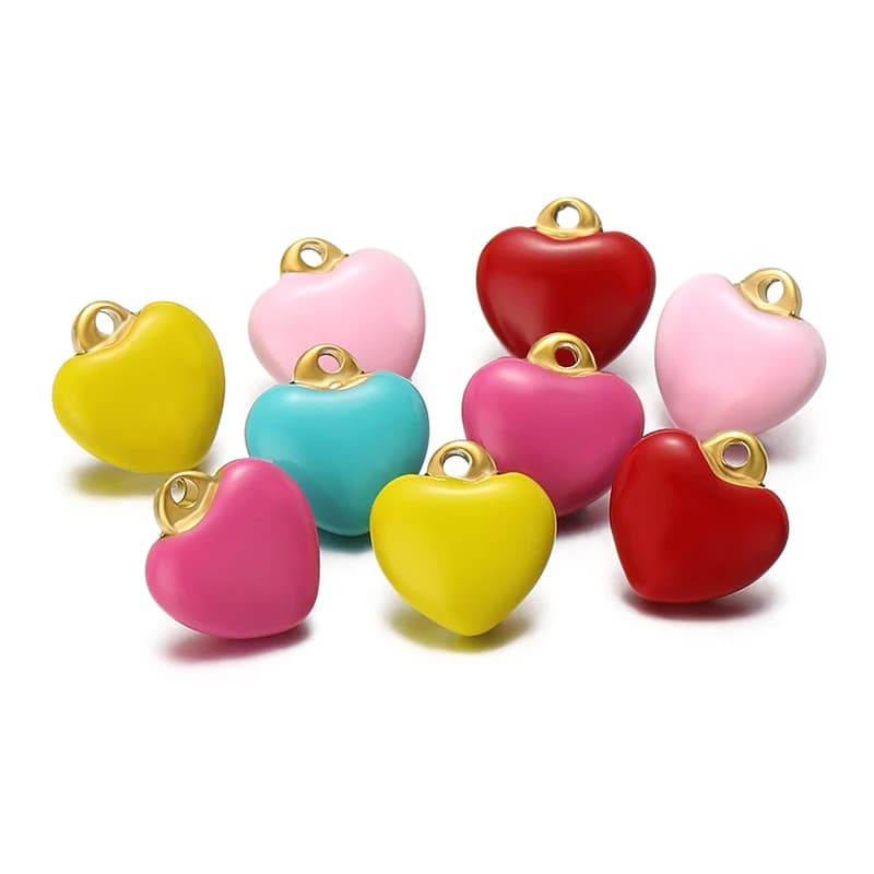 5 pezzi di pendenti a forma di cuore in smalto color caramello estivo, collane in acciaio inossidabile, orecchini, ciondoli, braccialetti gioielli fai da te