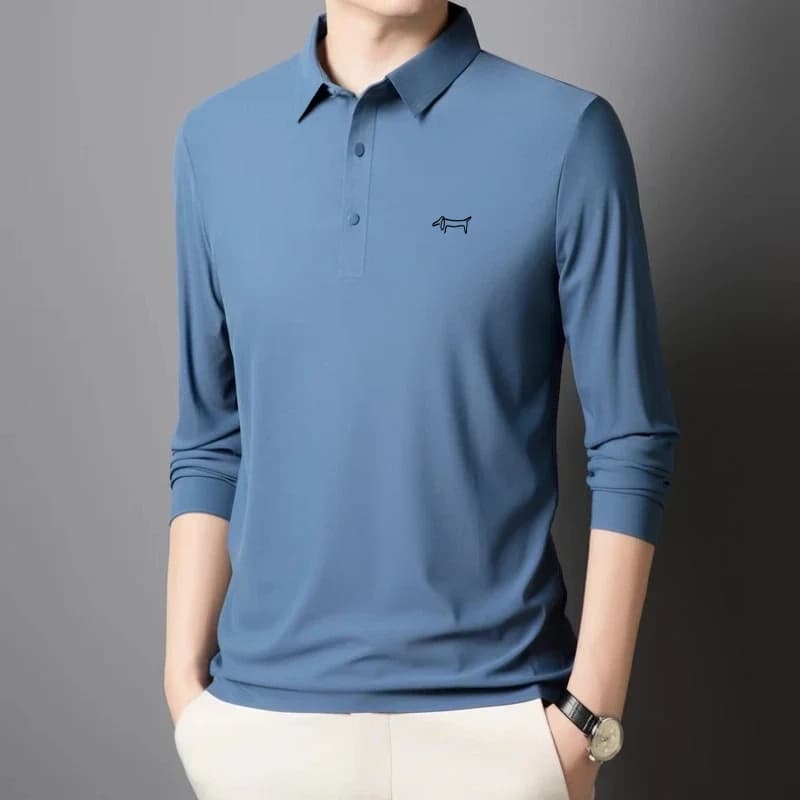 Fashionable printed design men's polo shirt ice silk long sleeved Autumn new comfortable breathable casual brand lapel T-shirt