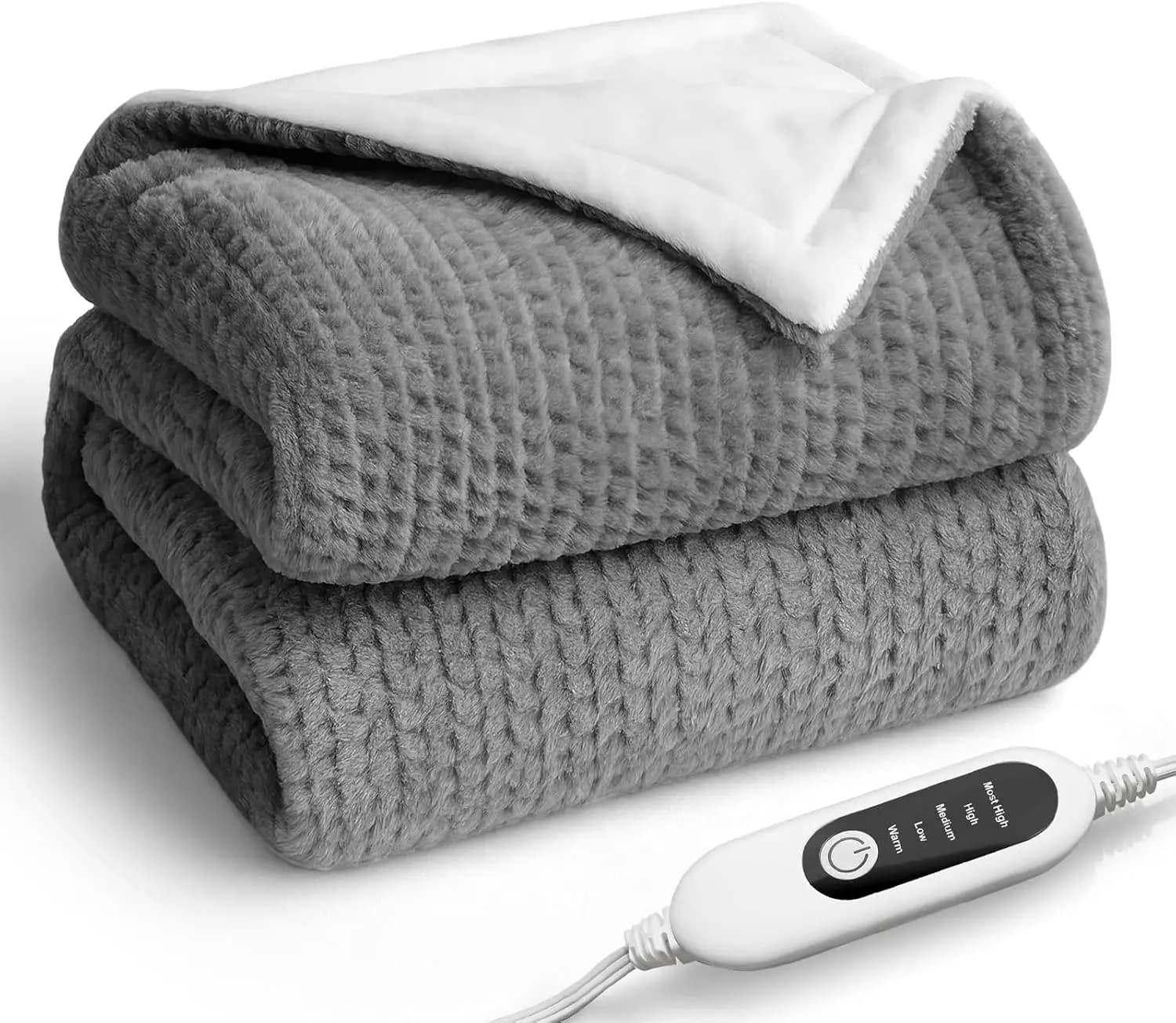 Heated Electric Cover, Soft in Faux Fur and Flannel, 5 Levels of Heat, Automatic Shutdown, 50x60 Inches Grigia