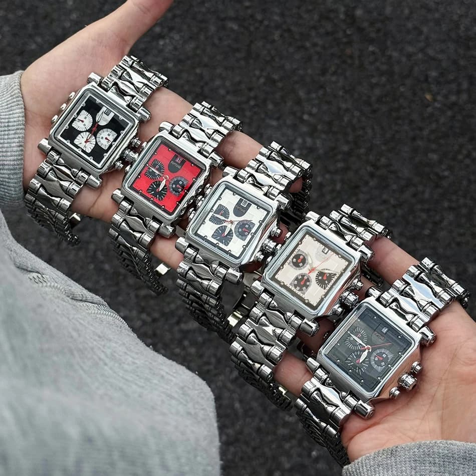 Nuovo orologio al quarzo quadrato con quadrante grande resistente all'acqua con lancette luminose Movimento cronografo Orologio da polso da uomo sportivo alla moda