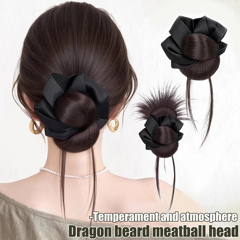 Clip per artiglio per panino per capelli sintetici con anello per capelli nero per intestino crasso Parrucca per testa di panino Parrucca per testa di bocciolo di fiore da donna elegante alla moda