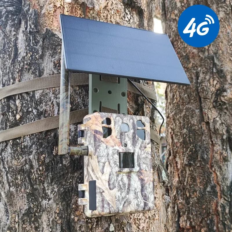 Telecamera da caccia solare per animali selvatici 4G LTE APP Visione notturna a infrarossi wireless Rilevazione PIR monoculare 2.5K 14MP con pannello solare