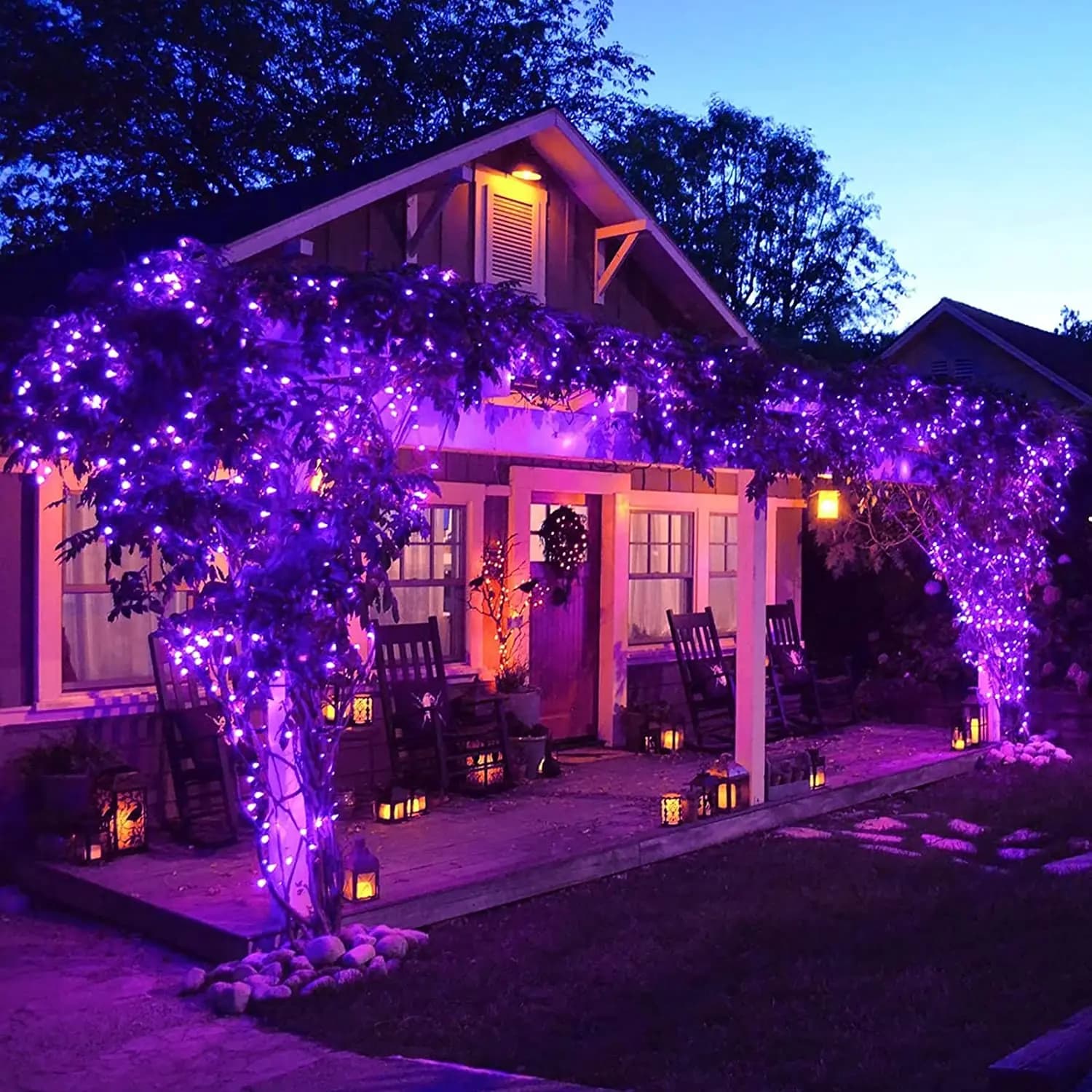 Fata luminosa a 50 LED da 5 m alimentata a batteria AA, luce in rame viola, adatta per camera da letto, Natale, decorazioni per feste