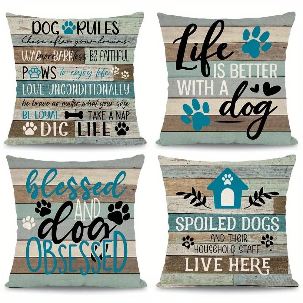 Life Is Better With A Dog And Paw Motifs Pattern Cushion Cover Suitable For Sofa Bedroom Car Pillow Cover