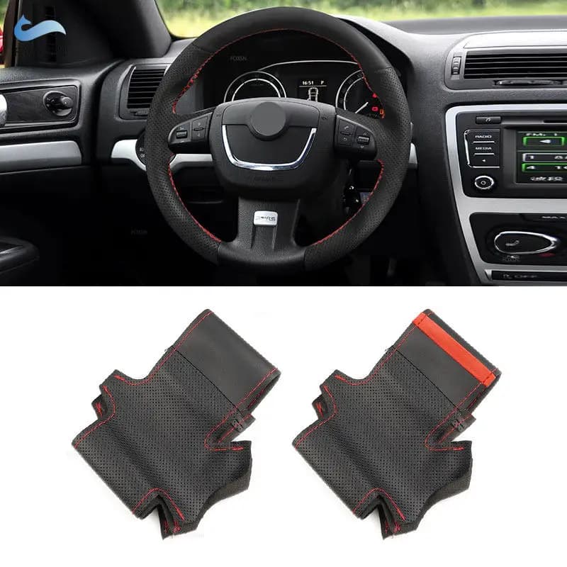 For Skoda Octavia RS 2008-2012 Kodiaq Rapid Spaceback Superb Yeti Leather Transforated Auto-styling Interior Steering Wheel Cover Trim