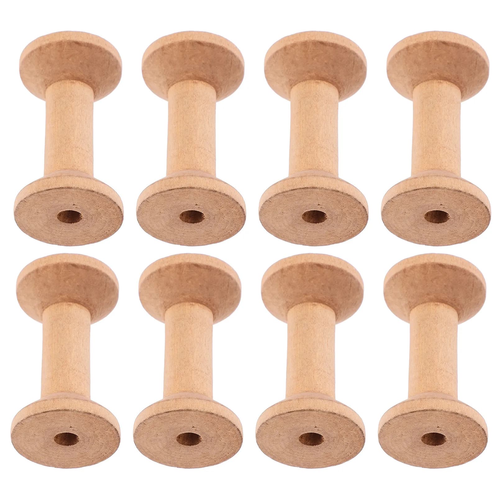 8Pcs Wooden Spools 70x40mm Punched Center for Embroidery Thread Sewing Ribbon Yarn Cord Beading Wire Weaving Craft