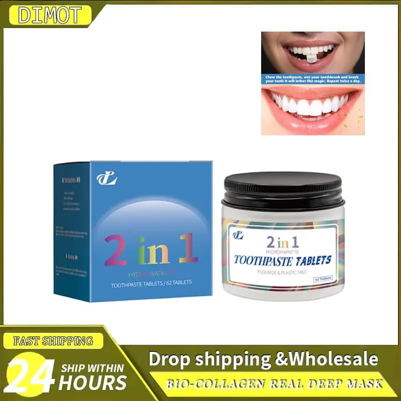 Dentifricio chesticabile Tablets for oral hygiene Mint flavor Fresh breath Dental tongues for brush Travel Friendly for teeth Genghive 62 Counts