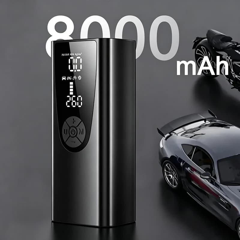 EAFC Compressore d'Aria Portatile per Auto 8000mAh, Gonfiatore Elettrico Senza Fili 150PSI per Pneumatici di Moto, Biciclette, Barche, Auto e Palloni