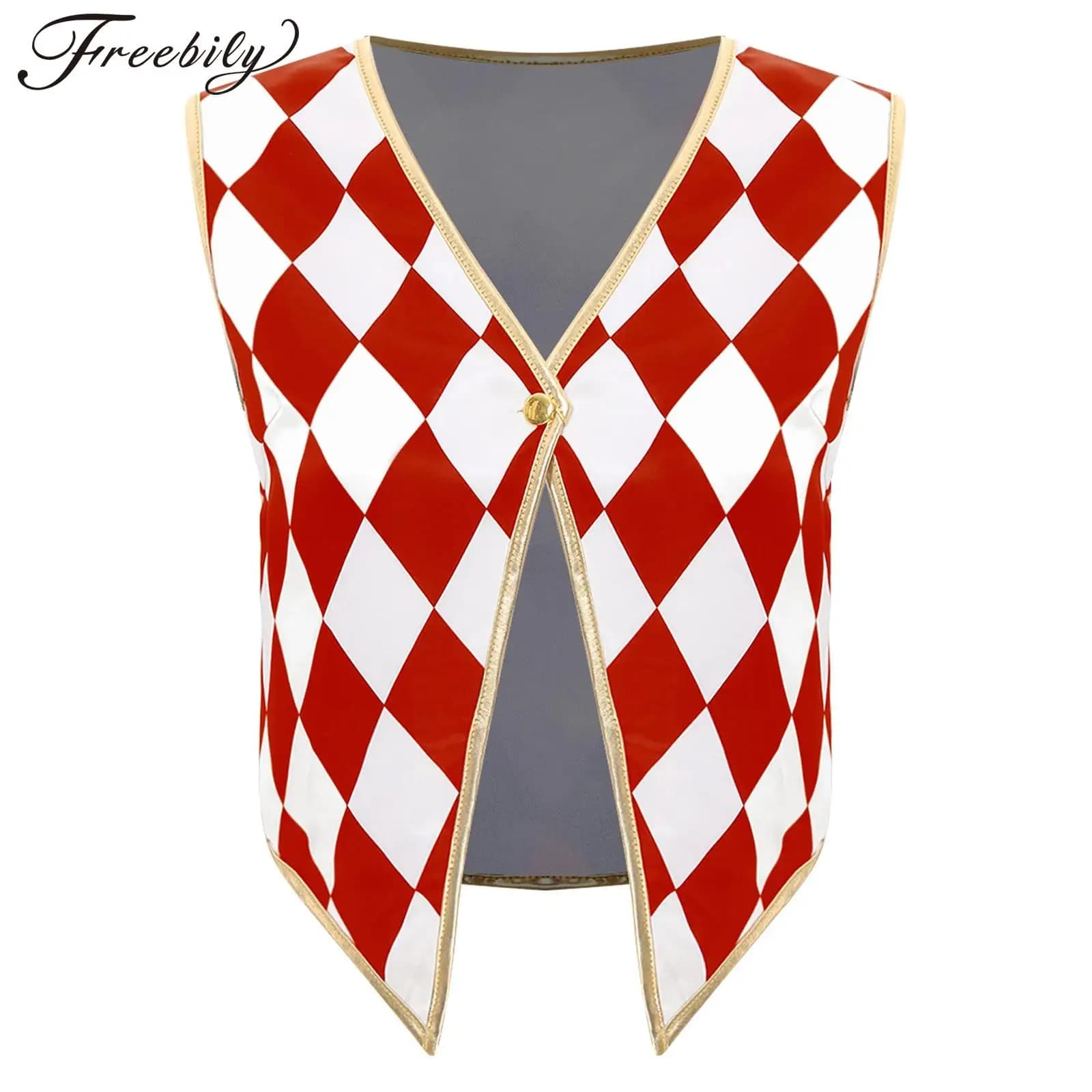 Women Halloween Circus Ringmaster Vest V Neck Checkered Waistcoat Carnival Theme Party Fancy Dress Ball Clown Cosplay Costume