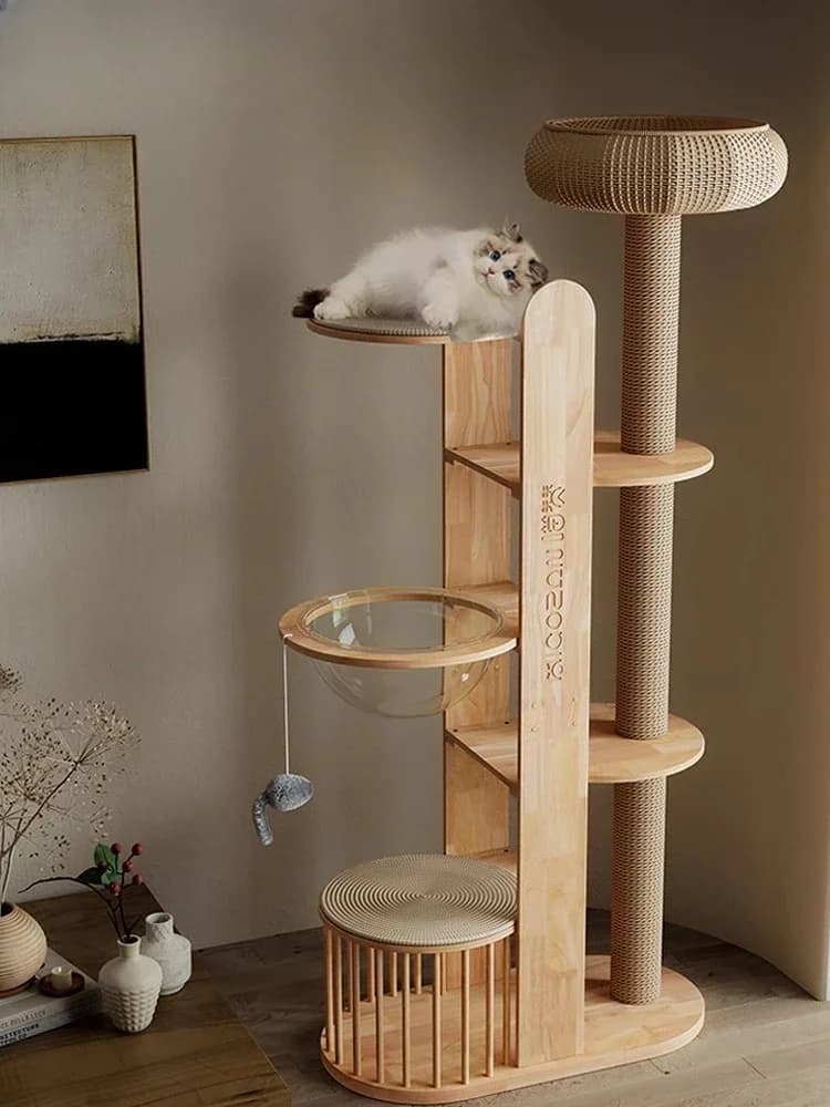 Casa sull'albero per gatti Scaffale per giocattoli Capsula spaziale Non occupa spazio Tiragraffi per gatti di grandi dimensioni Grande casa per gatti Struttura da arrampicata in legno massello