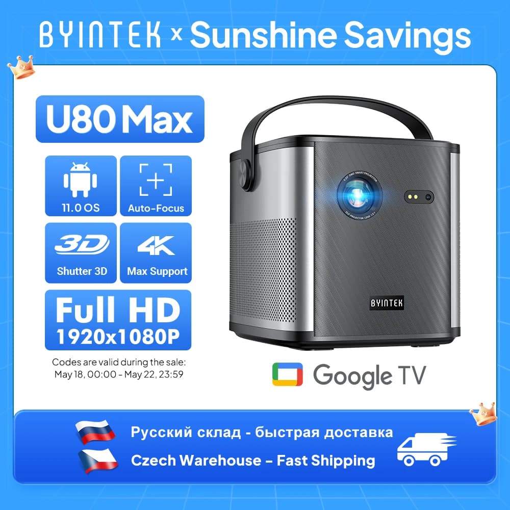 BYINTEK U80 Max Proiettore 3D 4K Cinema Android 11.0 WiFi Mini Proiettore DLP video home theater portatile 1080P con batteria