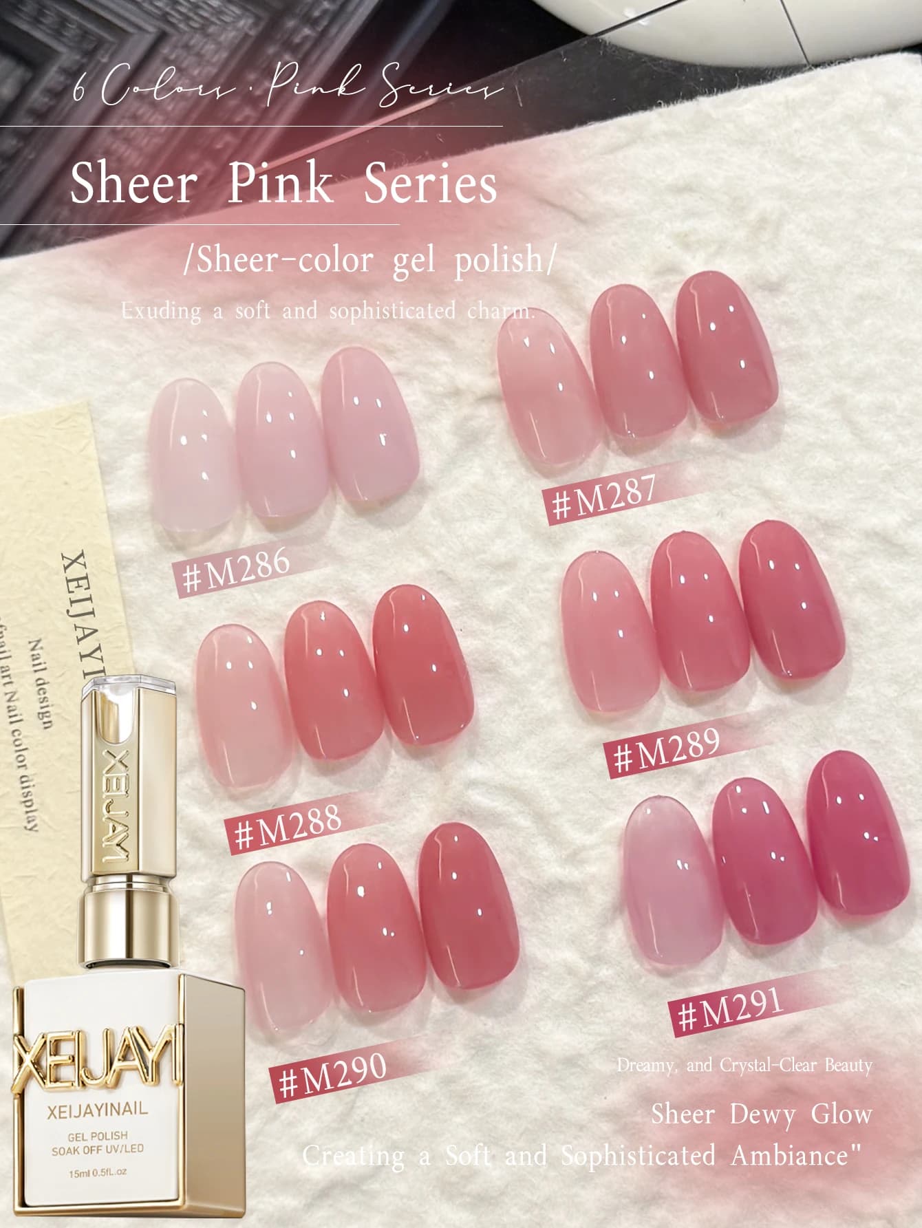 XEIJAYI Set di 6 Smalti Gel Rosa, 15ml Smalto Gel per Unghie alla Francese, Smalto Gel UV a Lunga Durata per Decorazione Unghie